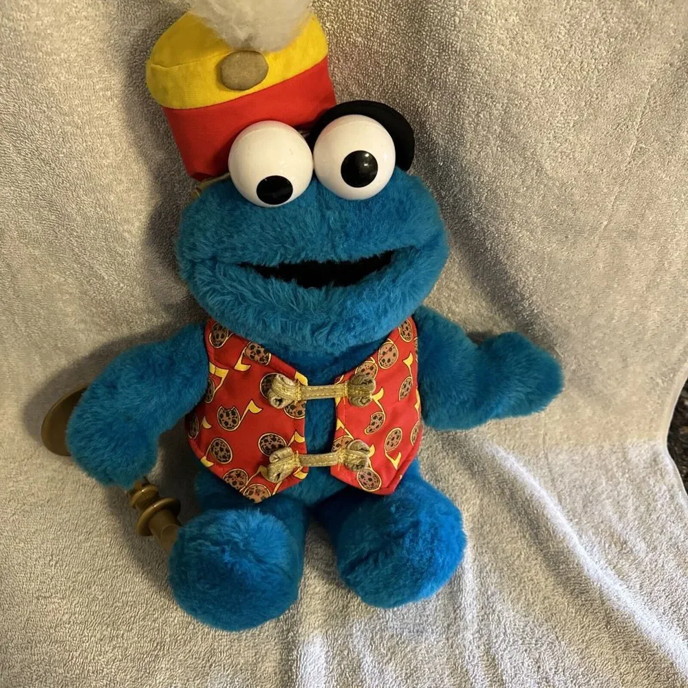 Tyco 1999 Trumpet Playing Cookie Monster Plush Sesame Street Musical‎ Toy Works